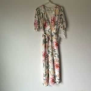 June & Hudson midi dress deep v neck floral romantic boho woman's size S